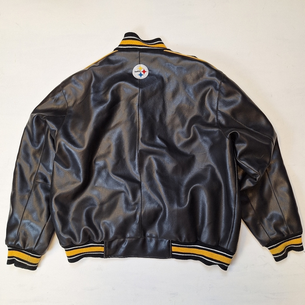 NFL Pittsburgh Steelers Black Faux Leather Jacket with gold detail - Picture 2 of 9